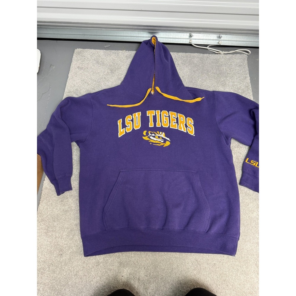 LSU Tigers Hoodie Sweatshirt Mens XL Purple NCAA Football E5 Pullover Fleece